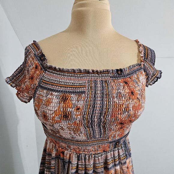 Xhilaration Dress Womens Small Multicolor Maxi Boho Casual Off The Shoulder - Picture 5 of 16